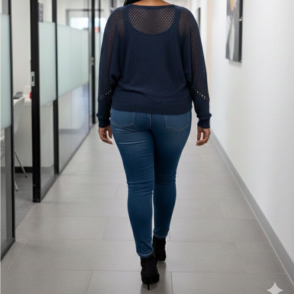 Navy Sweater with Mesh Sleeves - Picture 2 of 8